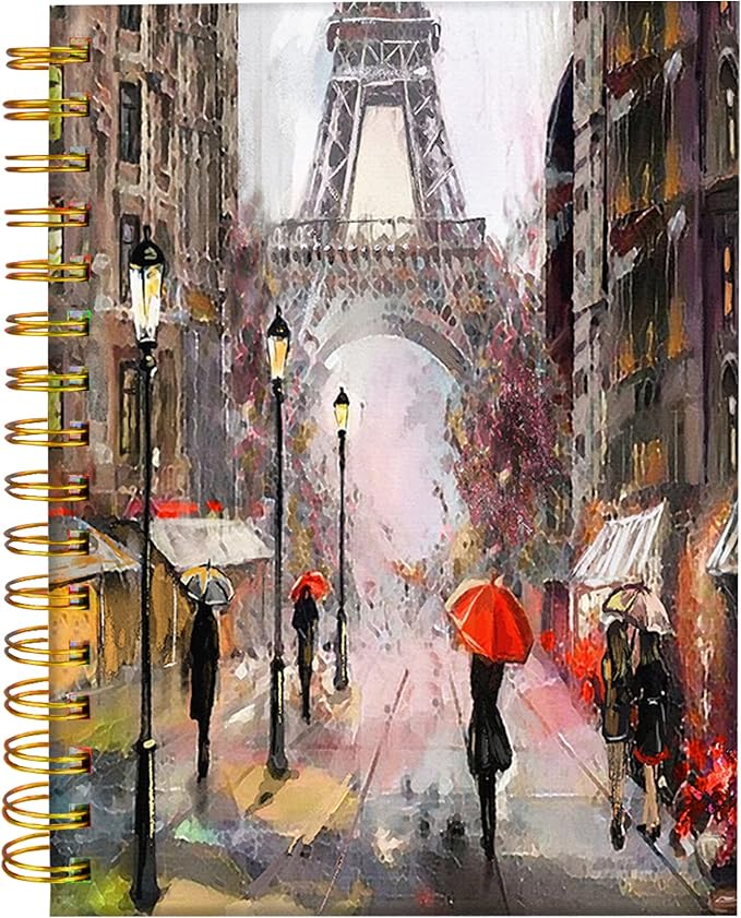 iampanda Spiral Journal Notebook,Strong Twin-Wire Binding with Premium Paper for Girl Women,60 Sheets A5 College Ruled Notebook/Journal,Perfect for School Office Home Gifts,Paris Street Art Painting