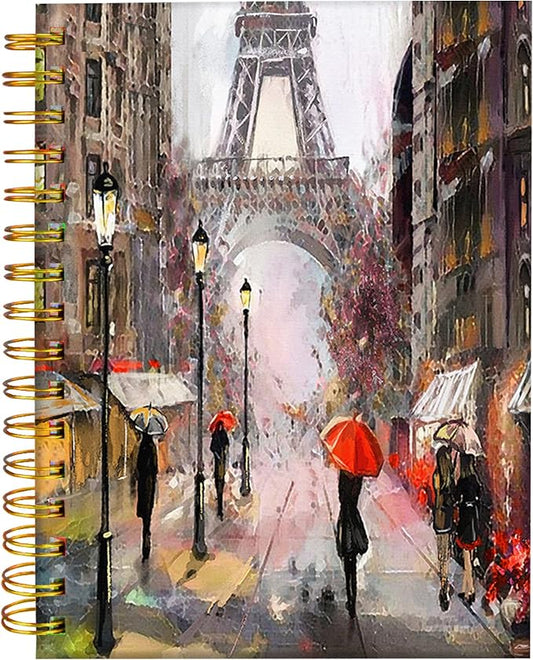iampanda Spiral Journal Notebook,Strong Twin-Wire Binding with Premium Paper for Girl Women,60 Sheets A5 College Ruled Notebook/Journal,Perfect for School Office Home Gifts,Paris Street Art Painting