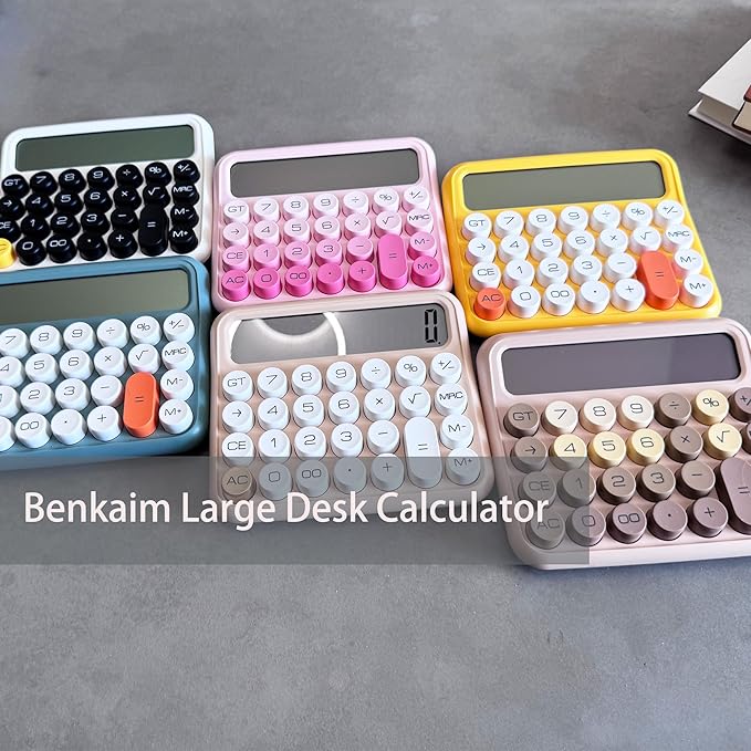 Benkaim Desk Calculator - 12 Digit Large LCD Display, Big Button Calculator for School, Home & Business Use (Yellow)