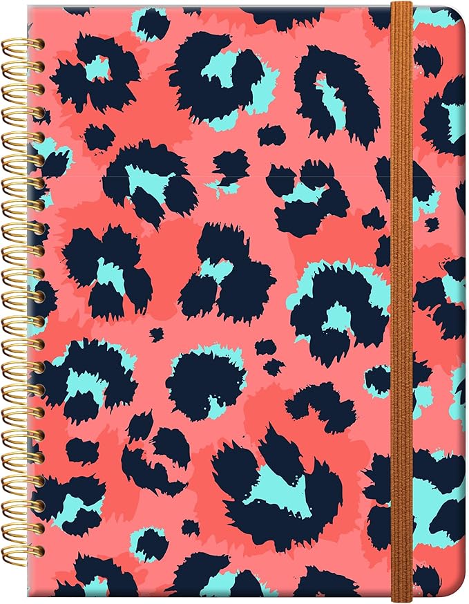 Ruled Spiral Writing Notebook,A5 Hardcover Lined College Journal for Women,Strong Twin-Wire Binding with Premium Paper,8.4" X 6",Perfect for School,Office,Home(Coo Pink Leopard)