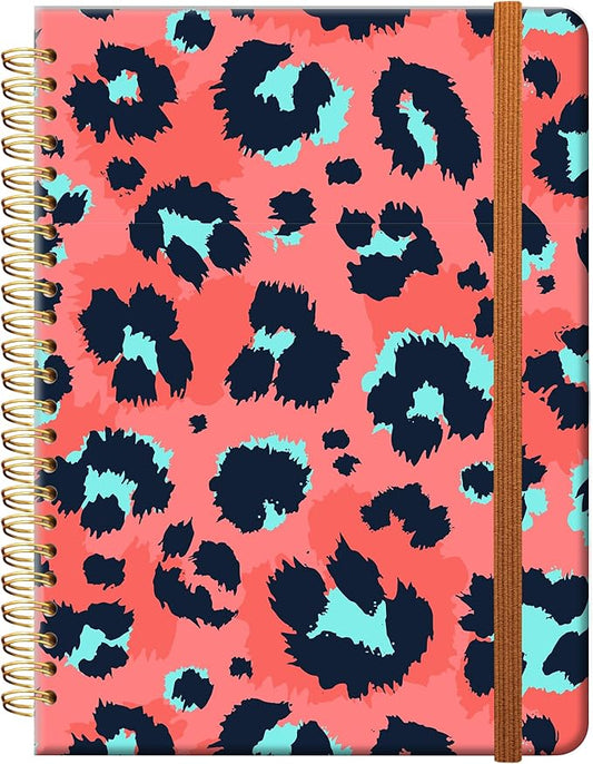 Ruled Spiral Writing Notebook,A5 Hardcover Lined College Journal for Women,Strong Twin-Wire Binding with Premium Paper,8.4" X 6",Perfect for School,Office,Home(Coo Pink Leopard)