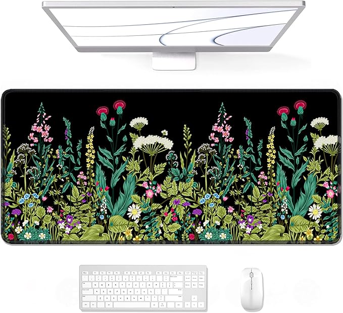 Auhoahsil Large Mouse Pad, XXL Gaming Mousepad, Desk Mat for Desktop, Thick Rubber, Big & Long Size, Stitched Edges, Full Desk Pad for Laptop & Computer, Extended 35.4 x 15.7 in, Midnight Flowers