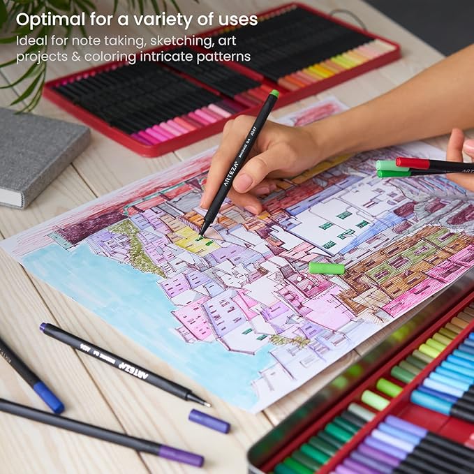 ARTEZA Inkonic Fineliners Pens, Set of 120, 0.4 mm Fine Tip Markers, Water-Based Art Pens for Drawing, Sketching, Journaling, Calligraphy