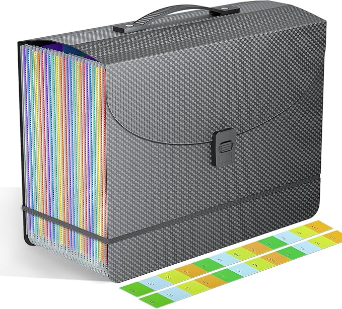 25 Pockets Expanding File Folders,Portable Accordian File Organizer,Expandable File Folder,Bill,Paper,Document Organizer,Plastic Accordion Filing Box,Colored Tabs,A4/Letter Size Diamond