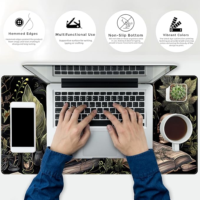 Cute Skull Desk Mat Dark Academia Desk Matt for Desktop Kawaii Anime Plants Mouse Pad XXL Extended Large Gaming Desk Pad, Laptop Computer Keyboard Mouse Mat Office Decor Accessories, 31.5x15.75 in