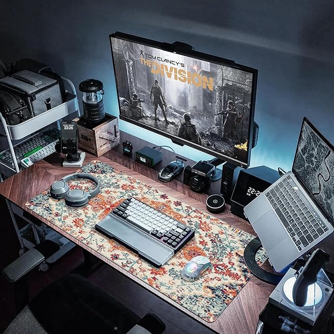 Large Gaming Mouse Pad for Desk, Boho Style Design Carpet Desk Mat for Desktop, Non-Slip Rubber Base Stitched Edges Long Computer Keyboard Mouse Mat Desk Pad for Home Office Gaming 35.4"X15.7"