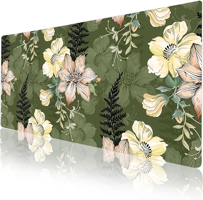 Colorful Star Large Mouse Pad, PU Leather Waterproof Desk Mat, Computer Gaming Mouse Pad, XXL Table Mousepad Non Slip Full Desk Pad for School Office Home 31.5" x 15.7" - Vintage Bold Flowers