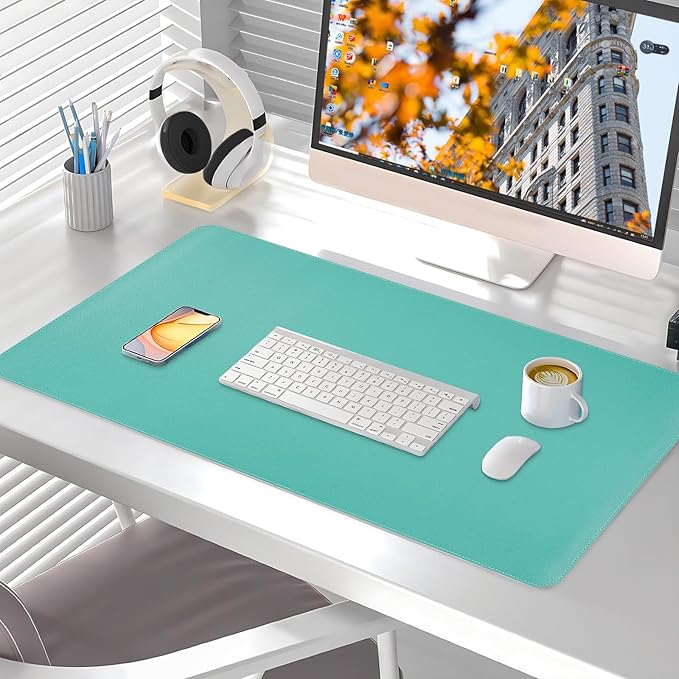 Dual-Sided Desk Pad, Large Mouse Pad, Natural Cork & PU Leather Non-Slip Waterproof Desk Mat for Office and Home (Fruit Green, 31.5" x 15.7")