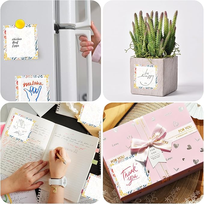Sticky Notes, 2 Pads, 3x3 inches, Cute Colorful Fun Self-Stick Note Pads, Easy Post, Strong Adhesive Notepad Yellow Tulip Floral