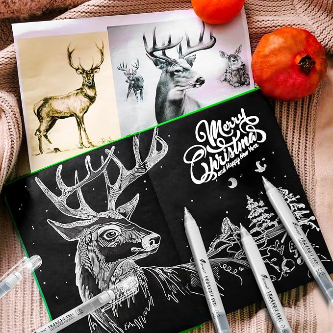 White Gel Pens - Fine, Medium & Bold Tip Ink Pens for Journaling, Art, or Drawing- For Holiday Gifts & DIY Projects - White Ink, Archival Ink Pens -0.6/0.8/1.0 Assorted Tip Sizes -9 Pack