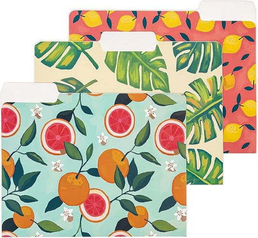 Y YOMA 12 Pack Decorative File Folders Letter Size File Folder with 1/3-Cut Tab Cute Pretty Colored Heavyweight Filing Folder File Organizers for Office School Home Desktop, Tropical Fruits