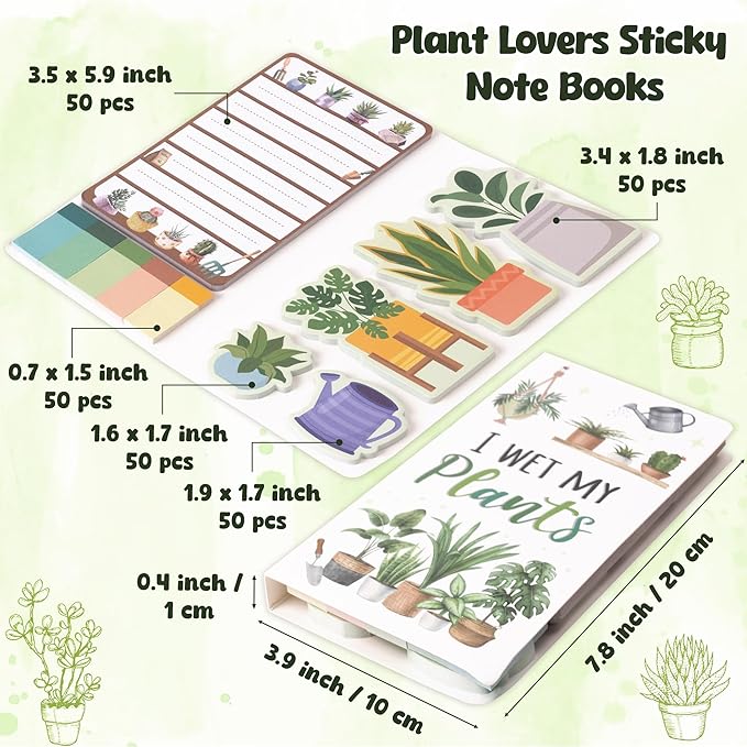 B1ykin Sticky Notes Set, Plant Lovers Theme Self-Stick Notes Pad Teacher Appreciation Gifts， Self-Adhesive Writing Memo Pages Sticky to Do Notepad for Kids Employee School Office (Plant Lovers)