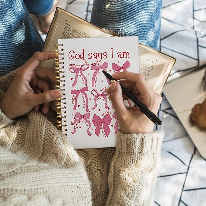 Bible Journal for Women, Christian Prayer Journal Pink Notebook Gifts for Teen Girls Kids, Bible Study Supplies, Coquette Preppy Bows Cute Church Faith Journaling Hardcover Spiral Notebook 5.5x8.3