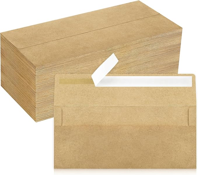 200 Pack #10 Business Envelopes, Brown Kraft Standard Envelopes Self Seal, Letter Size Mailing Envelopes for Checks Letters Invoices Christmas Birthday Graduation Wedding, 4 1/8 x 9 1/2 Inch