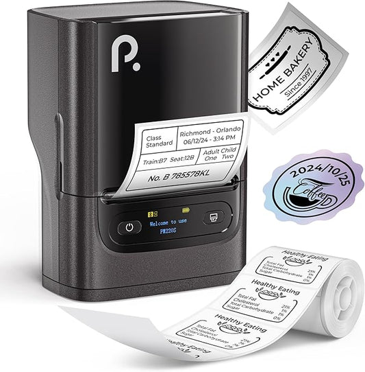 POLONO PM220S Label Maker Machine with Tape, Bluetooth Thermal Label Printer, Portable Sticker Printer,Chocolate Dark