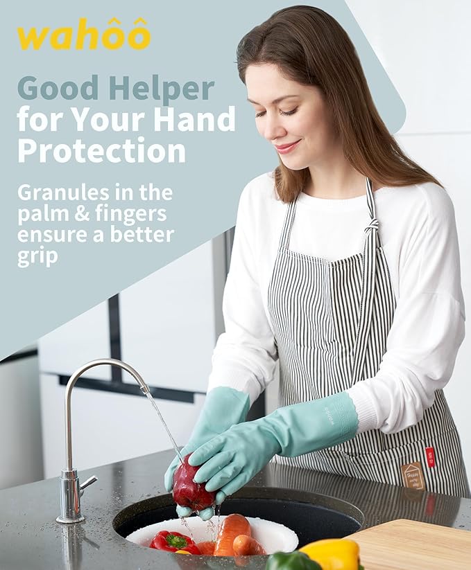 LANON wahoo Skin-Friendly Cleaning Gloves, Unlined Dishwashing Rubber Gloves, Kitchen, Non-Slip, Surf Spray, Medium