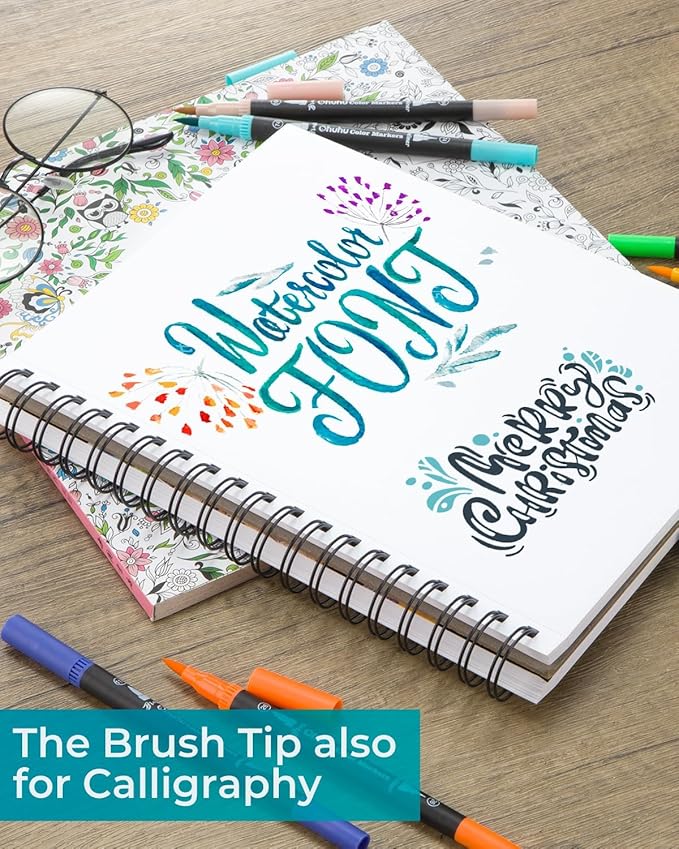 Ohuhu Markers for Adult Coloring Books No Bleeding 120 Colors Coloring Markers Water-based Dual Tips Fineliner & Brush Drawing Pens Art Pens for Kids Adults Sketch Journal - Maui - Black