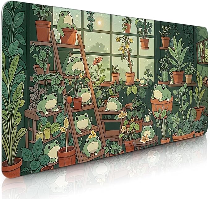 Frog Gaming Mouse Pad, Lush Green Nature Theme Mouse Pad, Indoor Frog Mousepad, Whimsical Frog Mousepad, Game Desk Accessories for Boys, Large Desk Mat for Keyboard and Mouse 11.8”x 31.4” XL