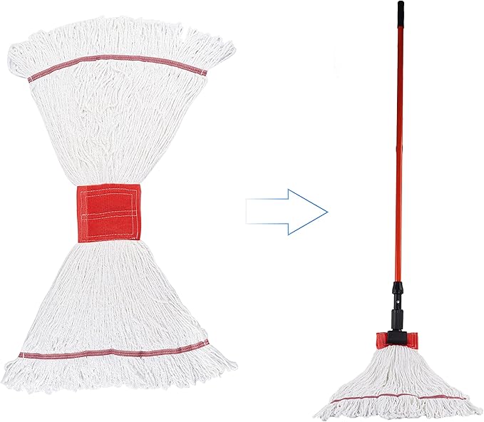 Matthew Cleaning Microfiber String Mop Heavy Duty Commercial Wet Mop Head Replacement,Excellent Absorbency,Premium Launderability,Reusable for Home,Commercial and Industrial Use(White,12Pack)