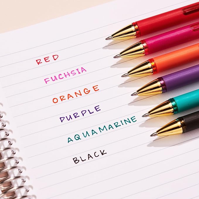 Erin Condren 6-Pack Colorful Gel Pens - Gem Tones -Gel Pen Ink Including Colors Red, Fuchsia, Orange, Purple, Aquamarine, Black and More! Perfect for Coloring and Writing