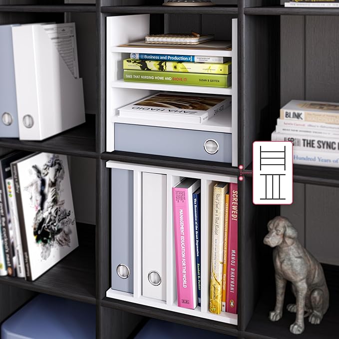 Ballucci 4-Tier Paper Sorter and File Organizer for Desk, Wood Mail Sorter, Fits into IKEA Kalax and ClosetMaid Cube Storage Shelves, Paper Tray, Mail Holder Stand for Classroom, Office, White