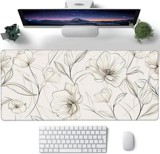 Desk Pad, Boho Minimalist Flowers XXL Gaming Mouse Pad with Stitched Edges,Non-Slip Waterproof Rubber Base Large Desk Mat for Keyboard and Mouse 35.4"x15.7"