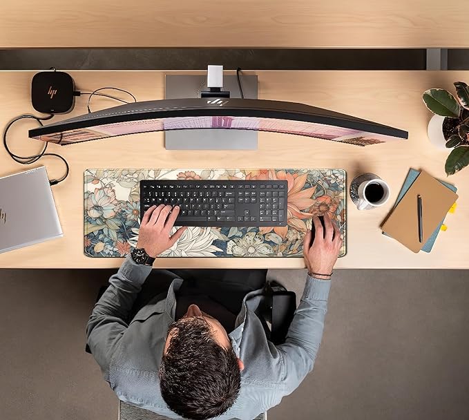 Japanese Minimalist Floral Desk Mat Aesthetic Flowers XL Large Extended Gaming Mouse Pad with Stitched Edges, Big Laptop Computer Keyboard and Mouse Mat for Girl Women Office Decor 31.5x11.8 in