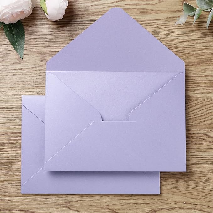 PONATIA 50 PCS/Pack Sparkle Lilac A7 Envelopes, 5.25 x 7.48'' Light Purple 5 x 7 Envelopes Perfect For Wedding Invitations Cards, Christmas Gift Cards, Acrylic Invitations, Photos
