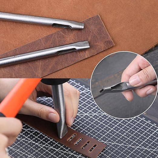 9 Size Oval Hole Punch Set for Leather 1.4mm-5mm, Carbon Steel Hollow Leather Crafting Hand Punching Tool Kit for Watch Cloth Belt Gaskets