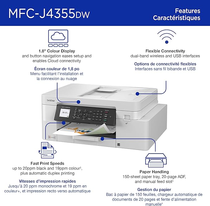 Brother INKvestment 4355 Wireless Color Inkjet All-in-One Printer with 1.8” Color Display and Manual Feed Slot | Includes Refresh Subscription Trial(1) (MFC-J4355DW)