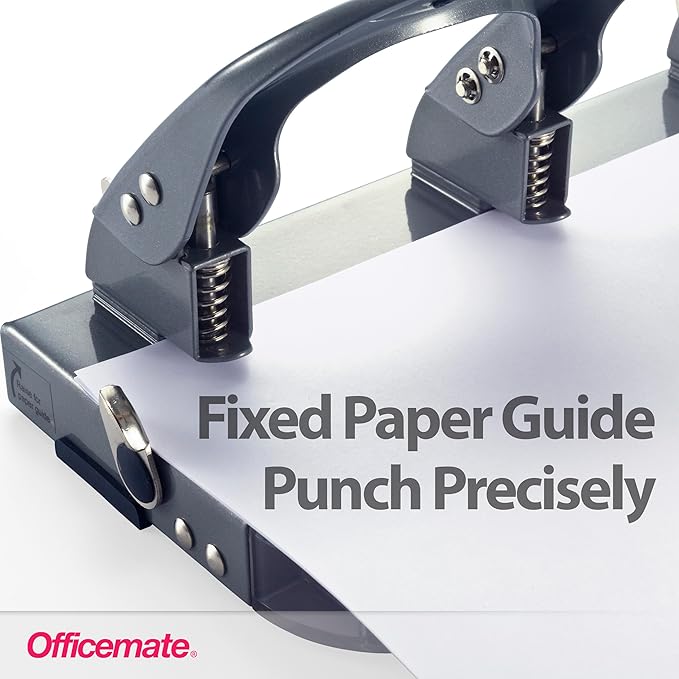 Officemate Deluxe 3-Hole Punch, Heavy Duty, with Chip Drawer, 45 Sheet Capacity (90100), Silver/Navy