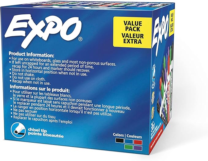 EXPO Dry Erase Markers, Low Odor Ink, Assorted Colors, Chisel Tip, 36 Count (Pack of 6)