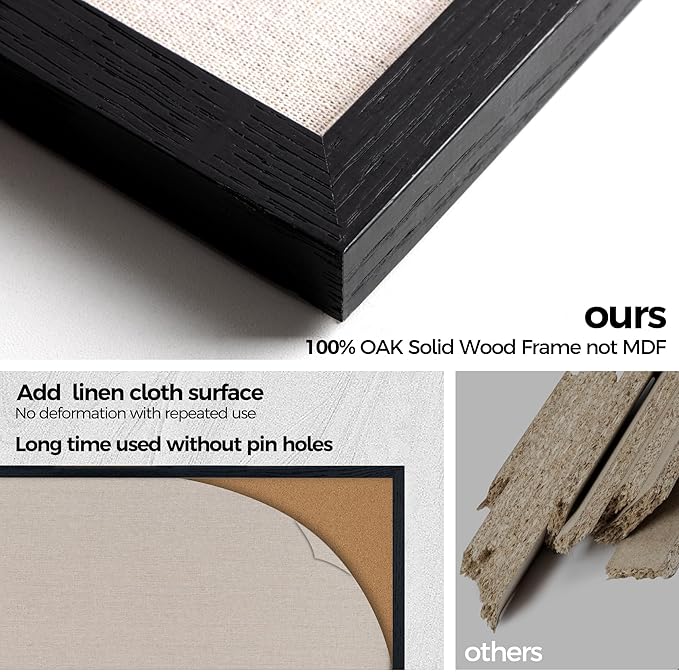 Fun Memories Cork Board Bulletin Board for Office, 24" x 36" Oak Wooden Framed Corkboard, Wall Mounted Notice Pin Board for School Home & Office, Black