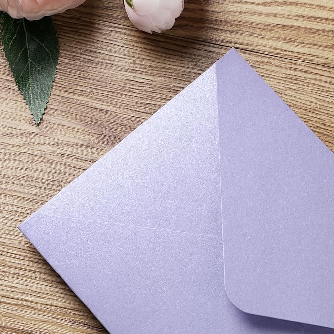 PONATIA 50 PCS/Pack Sparkle Lilac A7 Envelopes, 5.25 x 7.48'' Light Purple 5 x 7 Envelopes Perfect For Wedding Invitations Cards, Christmas Gift Cards, Acrylic Invitations, Photos