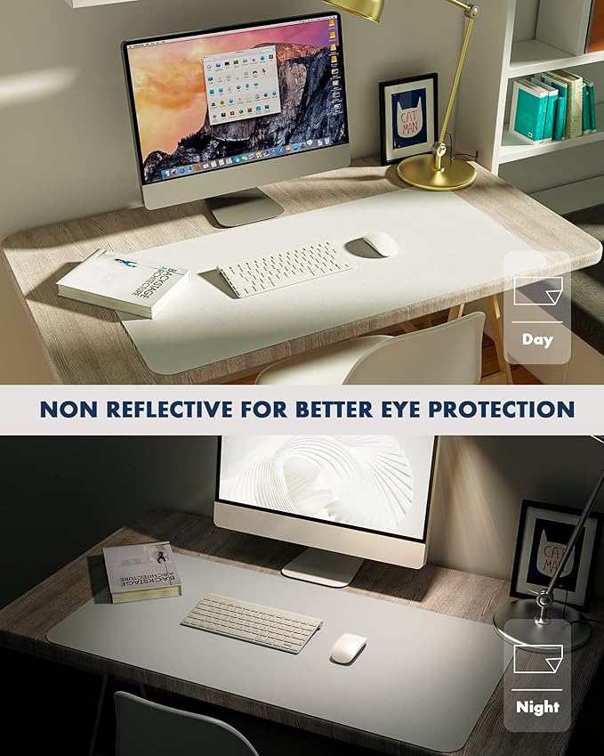 YSAGi Double-Sided Desk Pad, 35.4"x17"Leather Desk Mat, Eco Cork Desk Pad Protector,Large Mouse Pad,Waterproof Desk Blotter for Office/Home(White)