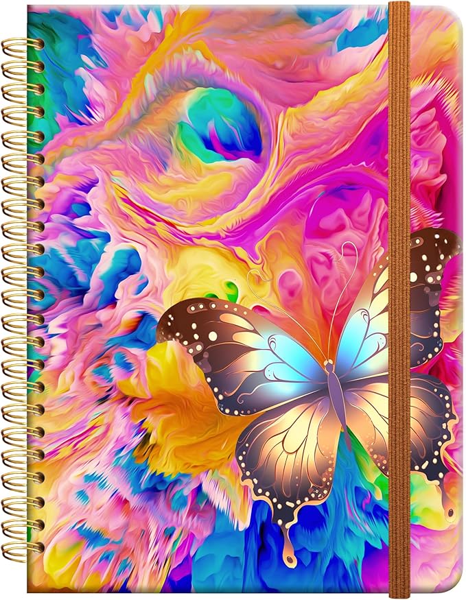 Ruled Spiral Writing Notebook,A5 Hardcover Lined College Journal for Women Lady Girl,Strong Twin-Wire Binding with Premium Paper,8.4" X 6",Perfect for School,Office,Home Gifts(Colorful Rainbow