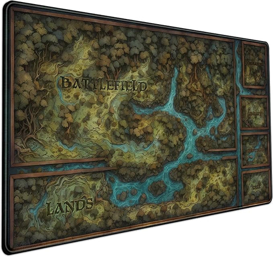 Game Forest Large Mouse Pad XXL Green Map Playmat for MTG Adventure Gaming Deskpad Desk Mat for Keyboard and Mouse Mat with Stitched Edges Anti-Slip Funny Desk Pad, 31.5 X 15.8 in