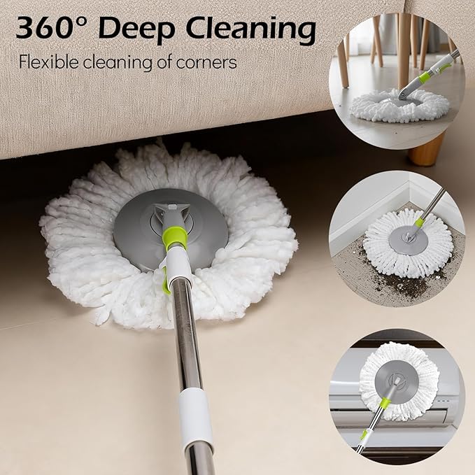 MASTERTOP Small Mop and Bucket with Wringer Set, Spin Mop Cleaning System with 3 Mop Pads,Spinning Mop Bucket for Floor Cleaning, 50.4" Extended Handle
