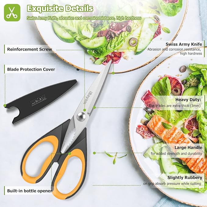 Kitchen Scissors, iBayam 2-Pack Kitchen Shears, 9 Inch Heavy Duty Dishwasher Safe Food Scissors, Multipurpose Stainless Steel Sharp Cooking Scissors for Kitchen, Chicken, Poultry, Fish, Meat, Herbs