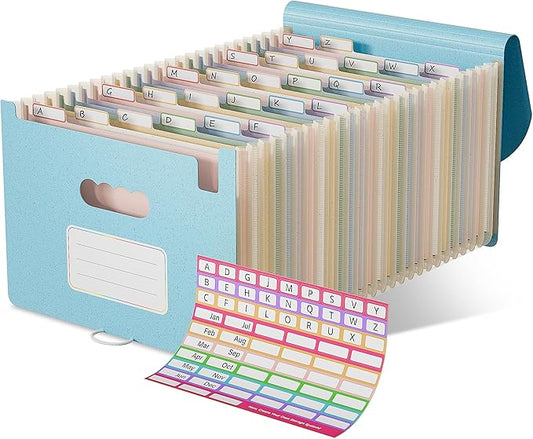 Accordion File Organizer, 26 Pockets Wheat Straw Expanding File Folder, Monthly Bill Receipt Organizer, A-Z Tabs, 100% BPA Free, Return to Nature, Healthy Living, Letter/A4 Size - Sky Blue