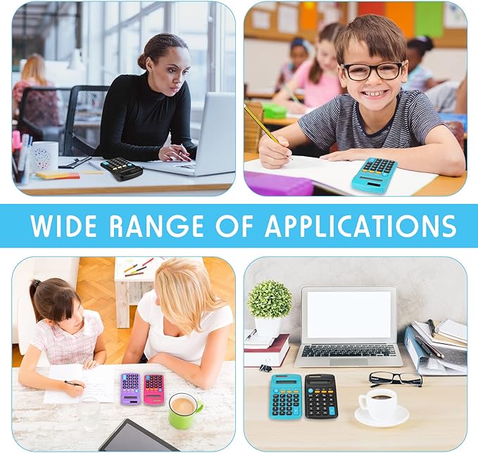 20 Packs Pocket Size Mini Basic Calculators for Students 8 Digit Display Solar Battery Dual Power Small Calculators for Desktop Home Office School Students Kids, 4 Colors