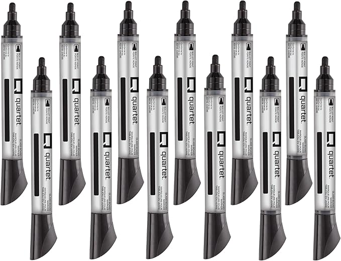 Quartet Glass Board Dry Erase Markers, Premium, Bullet Tip, Black, 12 Pack (79553)