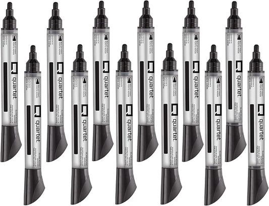 Quartet Glass Board Dry Erase Markers, Premium, Bullet Tip, Black, 12 Pack (79553)