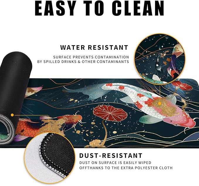 Japanese Koi Fish Gaming Mouse Pad Desk Mat Kawaii Mousepad Mouse Pad, Extra Large Deskmat Cut Laptop Mouse Pads Decor-Colorful Leaves