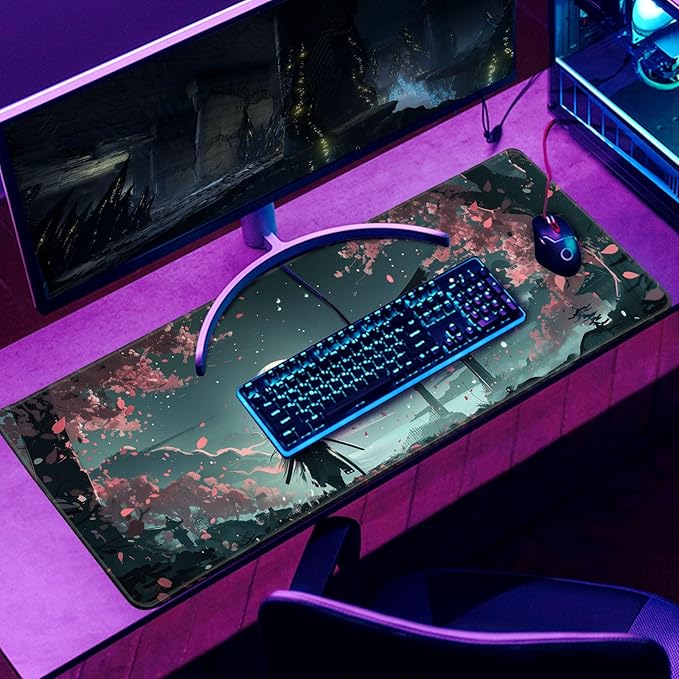 MiaVibte Japanese Full Moon Mouse Pad - Large Gaming Mouse Pad for Computer Keyboard Laptop, Desk Decor Home Office Accessories (31.5x11.8 in), Samurai Desk Mat, Pattern 15