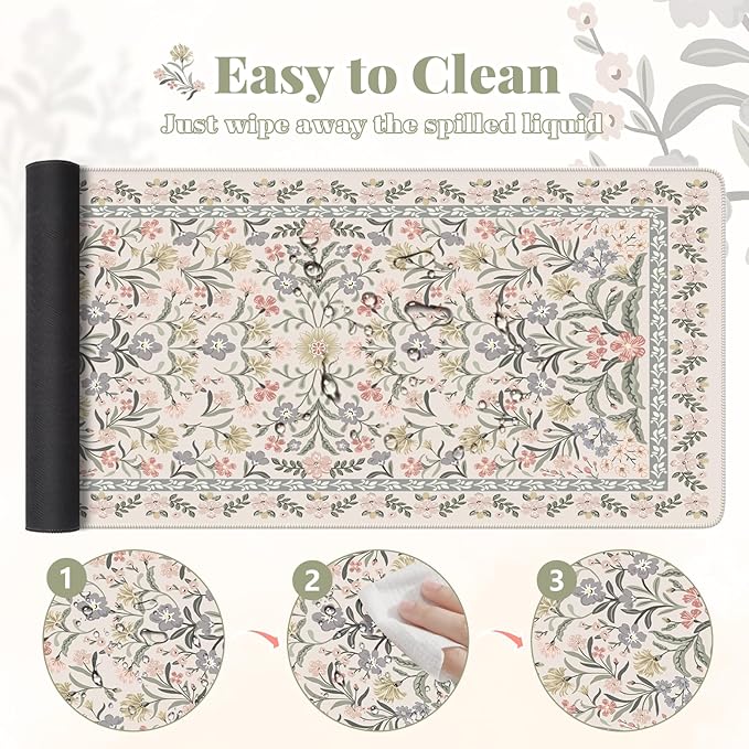 HAOCOO Floral Desk Mat, Large Mouse Pad for Desktop, Big Mouse Pad with Non-Slip Rubber Base, Waterproof Computer Pad with Stitched Edges, Desk Cover Mat for Office (Grey)