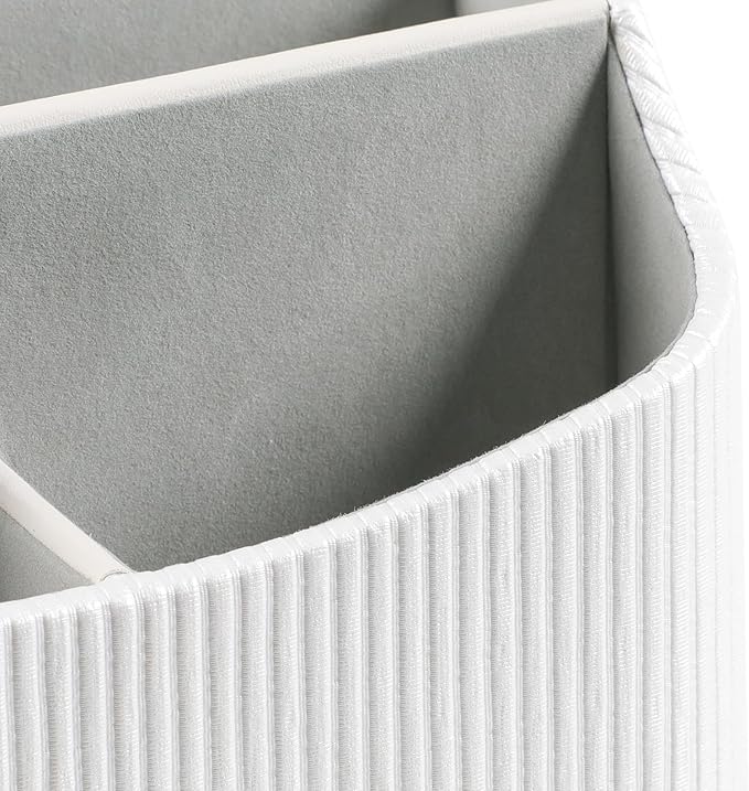 PU Leather Remote Control Holder, 360 Degree Rotating Desk Organizer Storage Table Remote Caddy, Spinning Bedside Organizer Nightstand Organizer for Desktop Office Home (White)