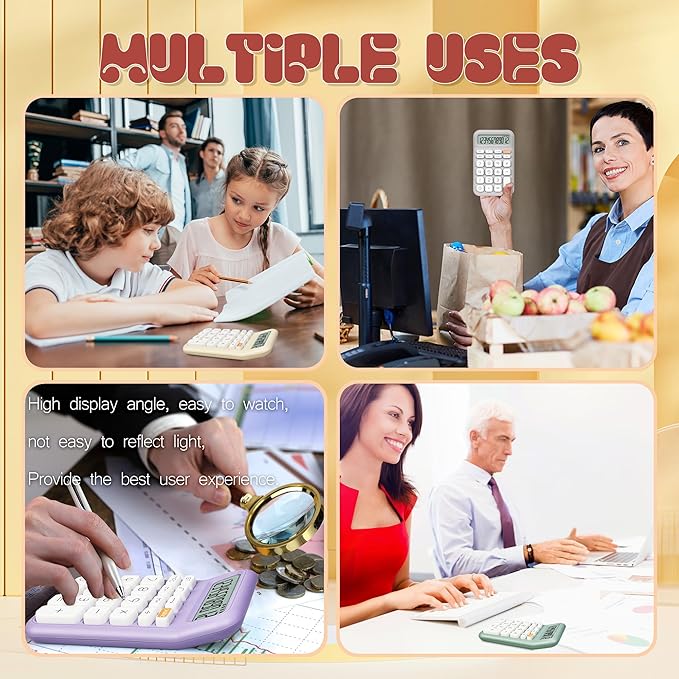 Mechanical Switch Calculator, 10 Digits, Large LCD Display, Purple, Big Buttons, Aesthetic