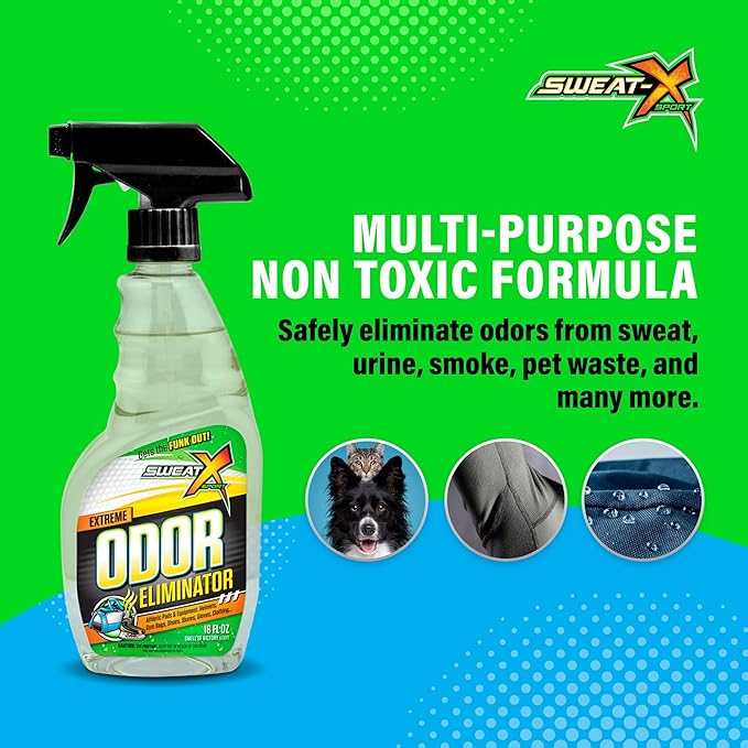 SweatX Extreme Odor Spray - Multipurpose No-Wash Deodorizer - Ideal for Shoes and Gym Clothing - Victory Scent (16 fl oz)