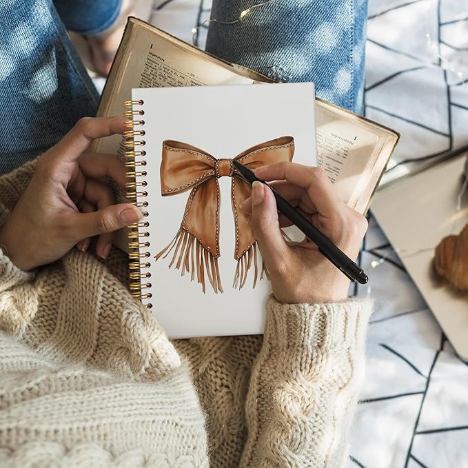 Western Coquette Bow Spiral Notebook, Cowgirl Cowhide Bow Journal, Cowgirl Aesthetic Notebooks for Women, Western Office Supplies, Coquette Hardcover Notebooks 5.5x8.3